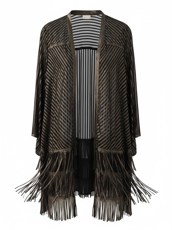 Chico's Jackets & Blazers - Chico's Black Sheer Stripe Metallic Fringe Duster